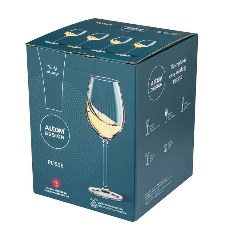 Altom Design, Plisse, komplet kieliszków do wina, 380 ml, 4 szt.