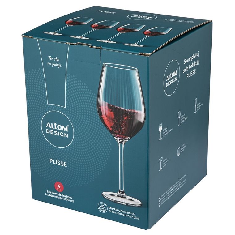 Altom Design, Plisse, komplet kieliszków do wina czerwonego, 500 ml, 4 szt.