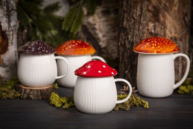 Altom Design, Pod kapeluszem, kubek ceramiczny w kształcie grzybka z pokrywką, czerwony, 370 ml