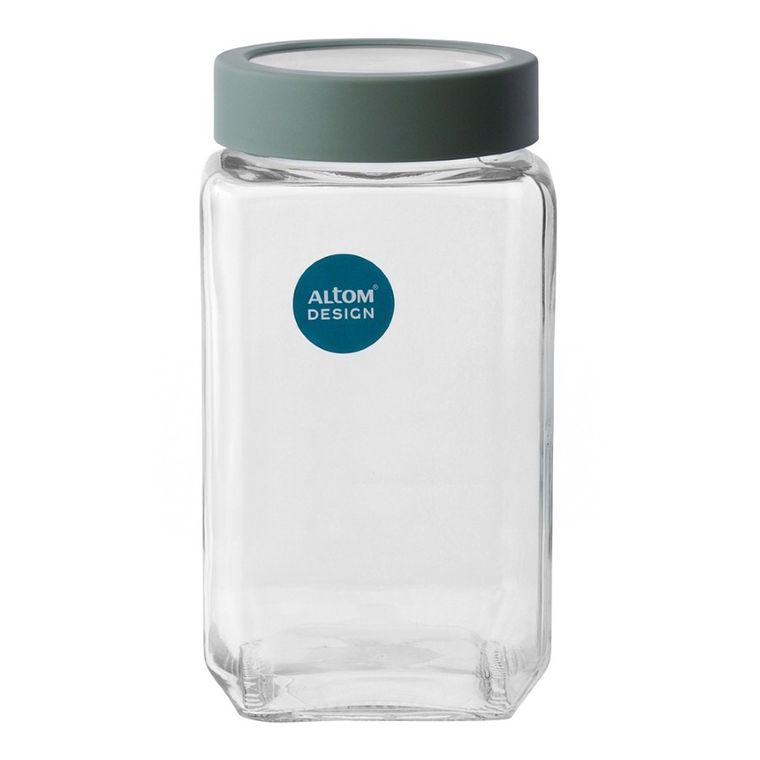 Altom Design, pojemnik szklany kwadratowy z szałwiową pokrywką, 1 l
