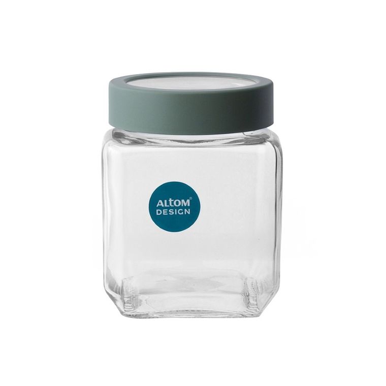 Altom Design, pojemnik szklany kwadratowy z szałwiową pokrywką, 500 ml