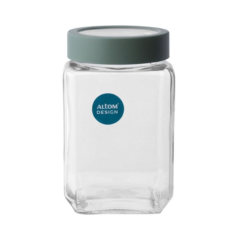 Altom Design, pojemnik szklany kwadratowy z szałwiową pokrywką, 700 ml