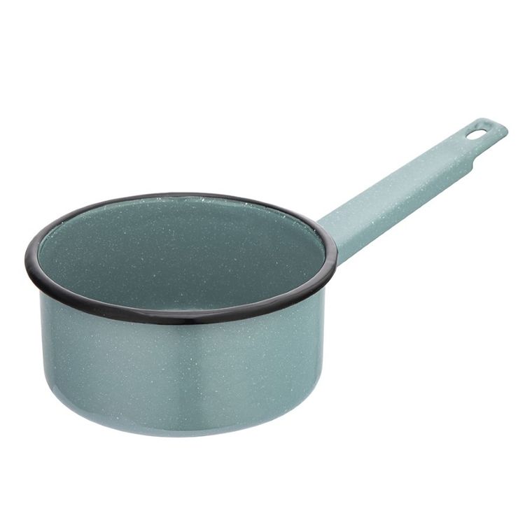 Altom Design, rondel emaliowany z trzonkiem, szałwiowy nakrapiany, 1,0l, 14-7 cm