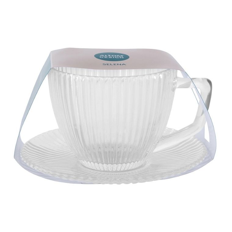 Altom Design, Selena, filiżanka szklana, ze spodkiem w opasce, 250 ml