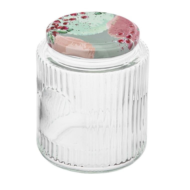 Altom Design, Spiżarnia pani domu, komplet 4 słoików, 450 ml, ryflowanych z 4 etykietami samoprzylepnymi