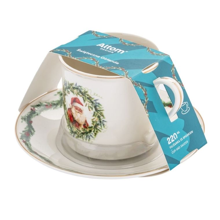 Altom Design, świąteczna girlanda filiżanka ze spodkiem, 220 ml, w opasce