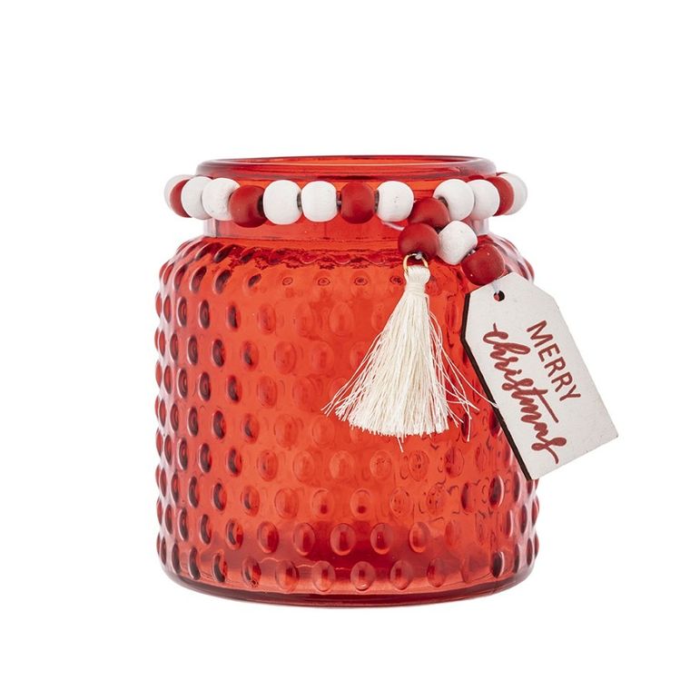 Altom Design, świecznik szklany, pikowany, 10-10-11 cm, czerwony