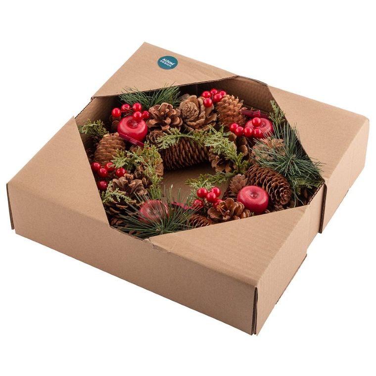 Altom Design, wianek zimowy czerwone jabłuszka, 30-30-8 cm