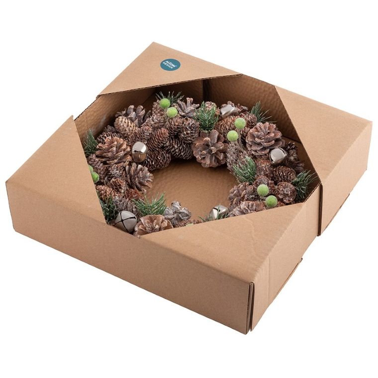 Altom Design, wianek zimowy z białymi szyszkami, 30-30-8 cm