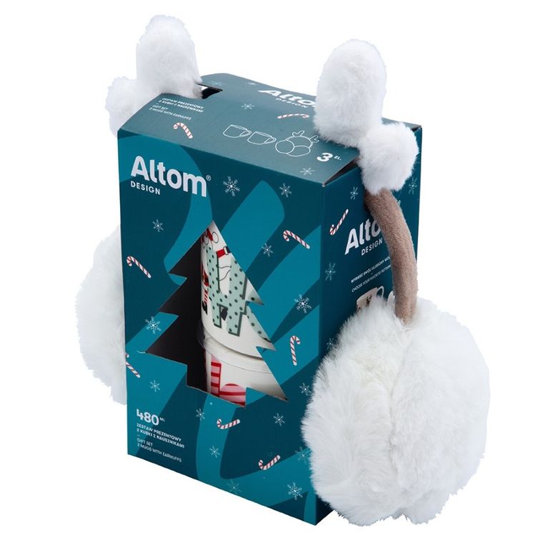 Altom Design, zestaw, 2 kubków światecznych, 480 ml z białymi nausznikami, 10-8 cm