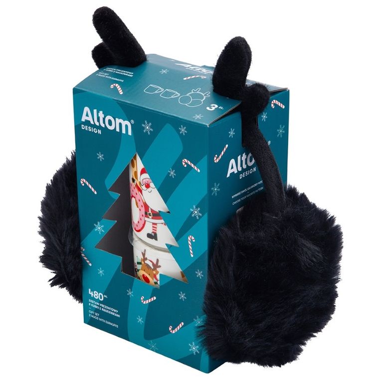 Altom Design, zestaw, 2 kubków światecznych, 480 ml z czarnymi nausznikami, 10-8 cm