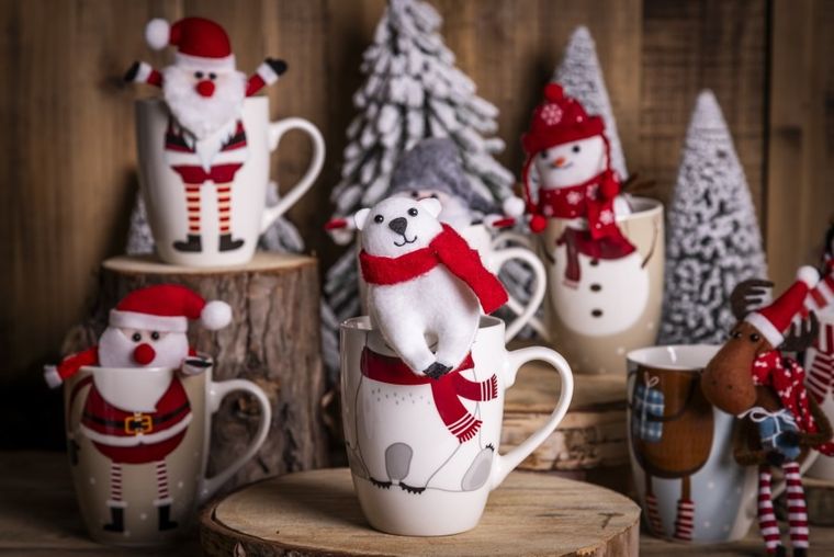 Altom Design, zimowy kubek baryłka nbc, 340 ml, z maskotką, pingwinek, w opasce