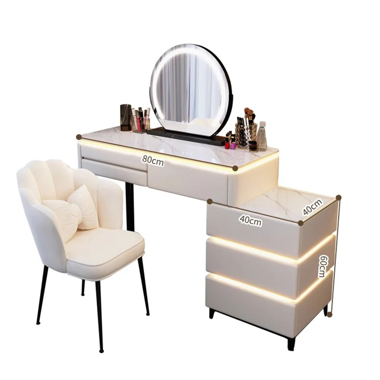 Ana, toaletka kosmetyczna LED, zestaw biały, blat 80 cm