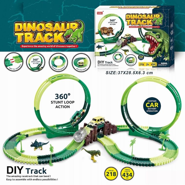 Anek dla Dzieci, dino tor wyścigowy z figurkami, 218 elementów
