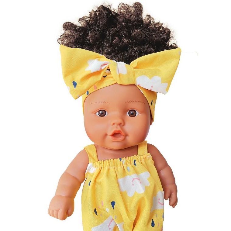 Anek dla Dzieci, lalka bobas z kokardą, żółta