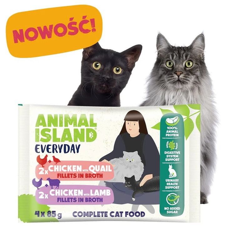 Animal Island, kurczak z przepiórką i jagnięciną, karma mokra dla kota, 85g, 4 szt.