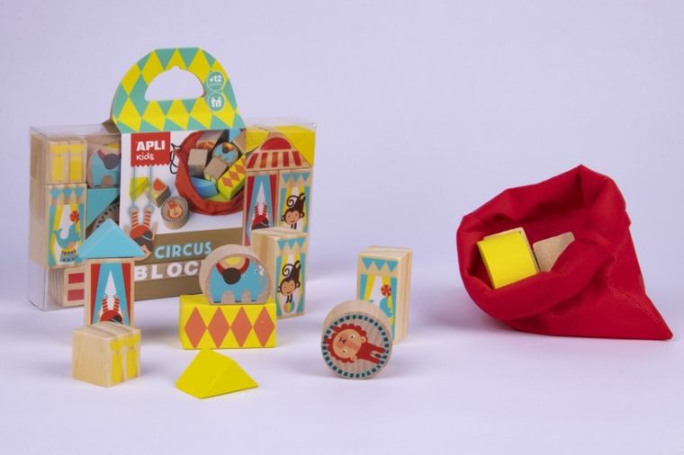 Apli Kids, drewniane klocki z woreczkiem, cyrk