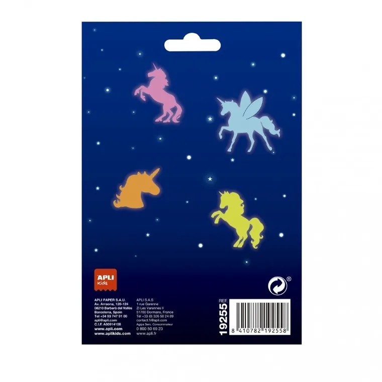Apli Kids, fluorescencyjne naklejki, jednorożce