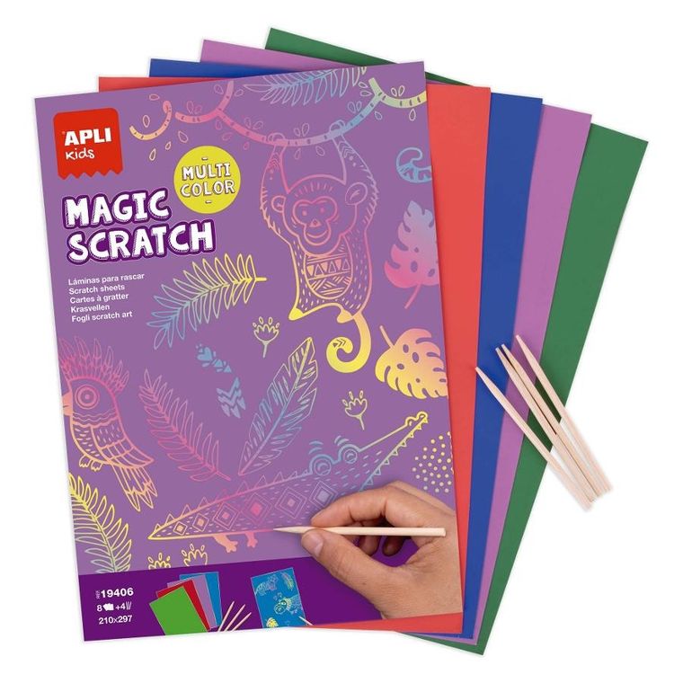 Apli Kids, Magic Scratch, Multi Colors, zestaw wydrapywanek A4
