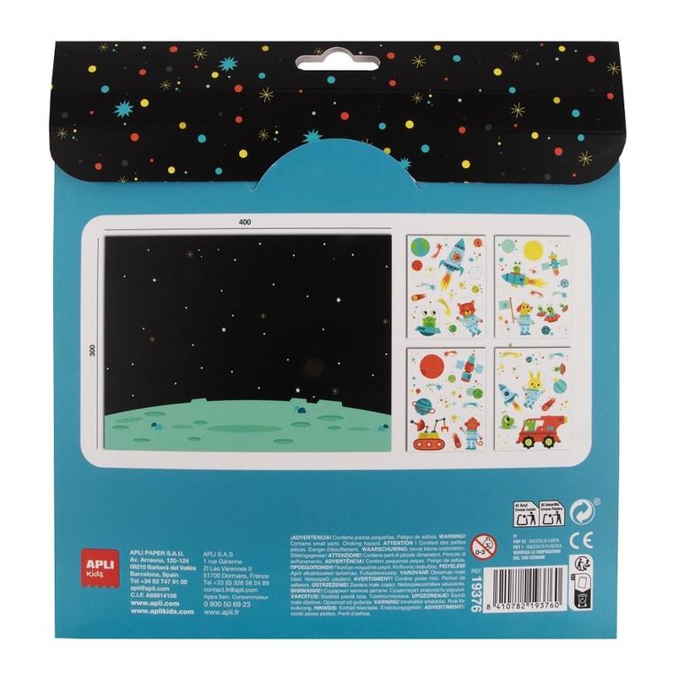 Apli Kids, naklejki wielokrotnego użytku z planszą, Kosmos