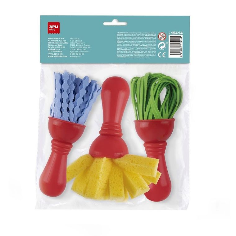 Apli Kids, zestaw pędzli z pianki EVA + gąbki, 3 szt.