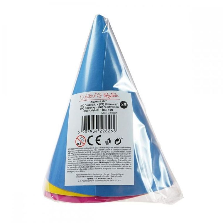 Arpex, czapeczki urodzinowe, neonowe, 5 szt.