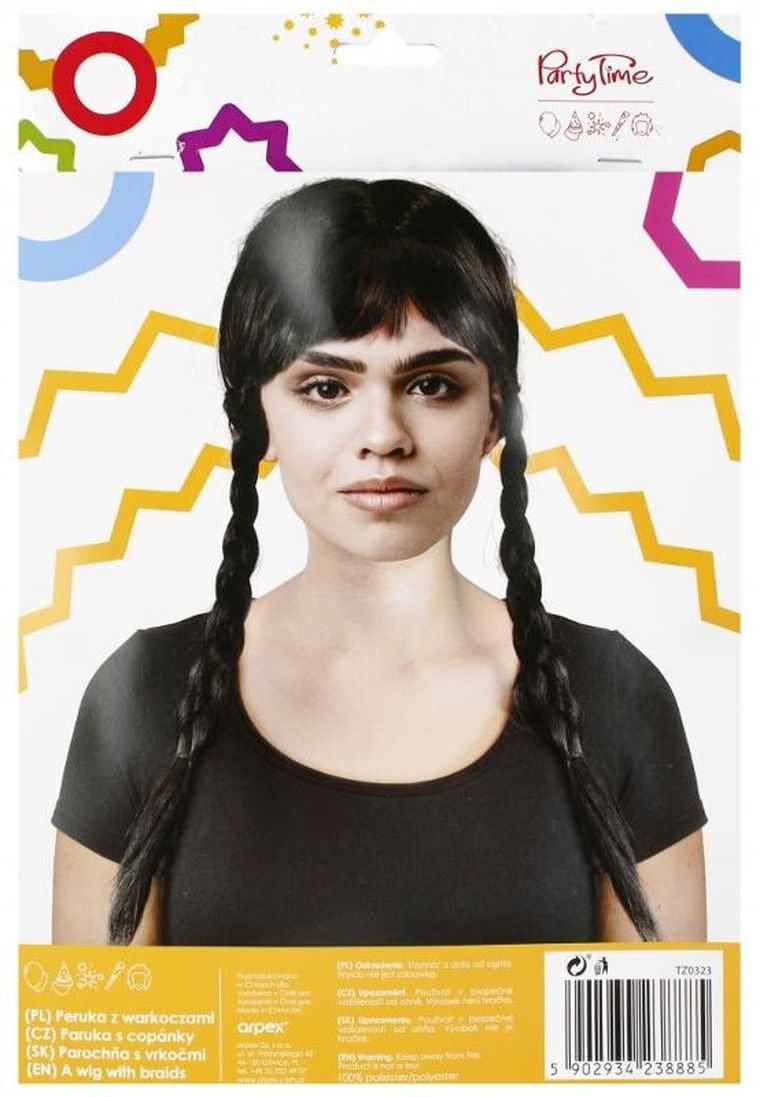 Arpex, peruka z długimi warkoczami, czarna