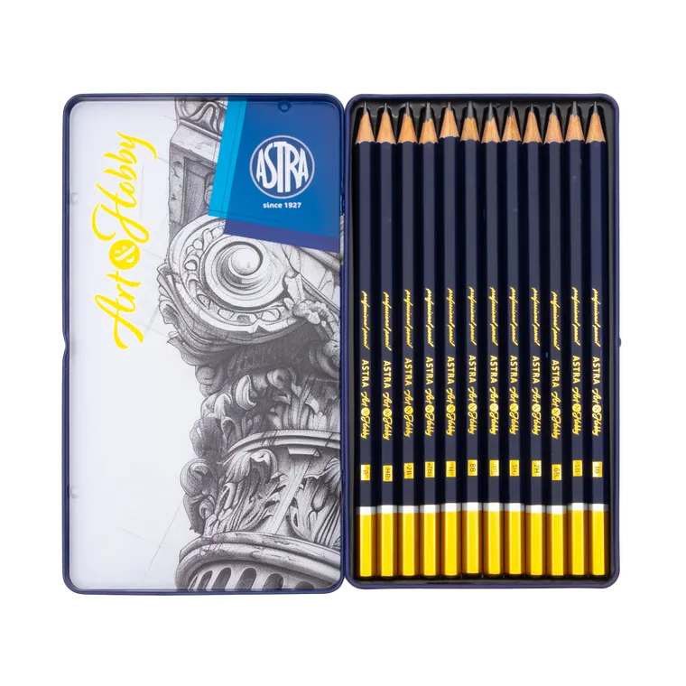 Artea, zestaw ołówków do szkicowania w metalowym pudełku, 12 kolorów