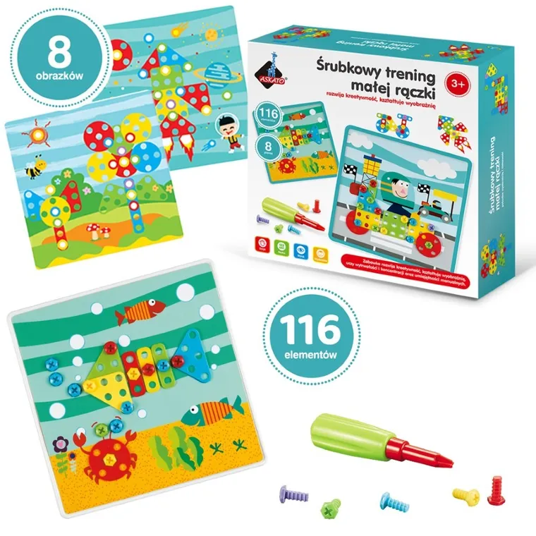 Askato, Genialny dzieciak, śrubkowy trening małej rączki, mozaika, 116 elementów
