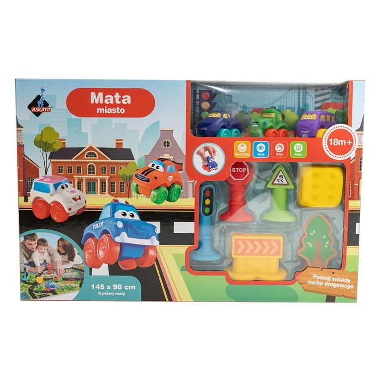 Askato, Miasto, mata z miękkimi pojazdami i akcesoriami drogowymi, 98-145 cm