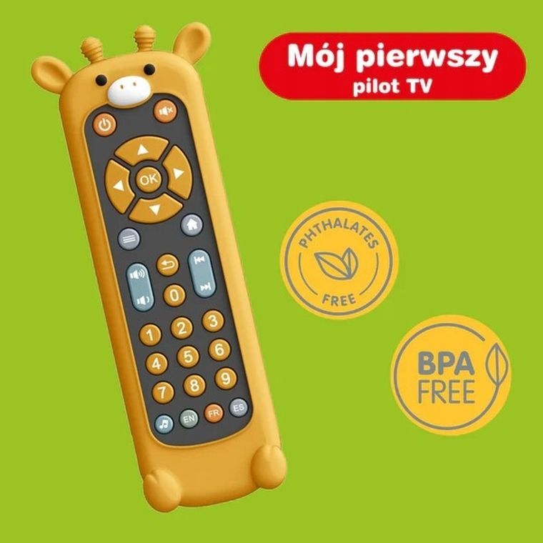 Askato, pilot do telewizora, zabawka interaktywna, żyrafa