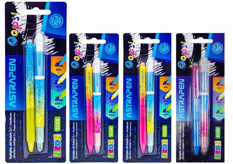 Astra, Astrapen, zakreślacz z długopisem wymazywalnym, 2w1, Neon