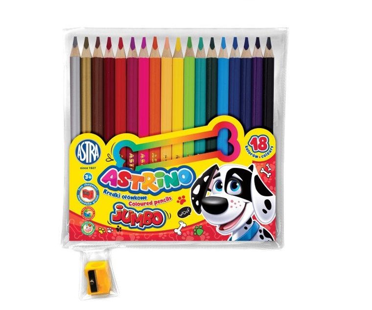 Astra, kredki ołówkowe, okrągłe, 18 kolorów + temperówka