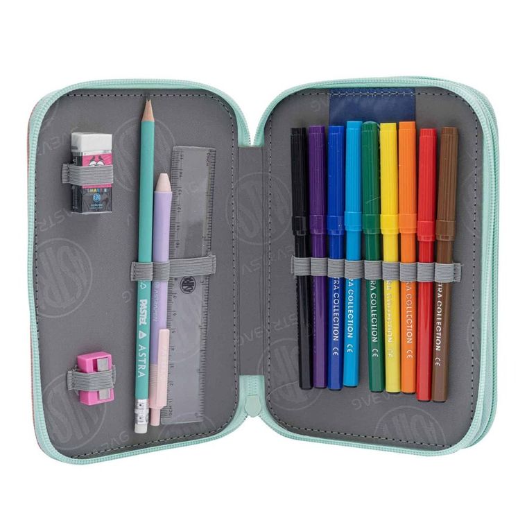 Astrabag, piórnik rozkładany, podwójny, z wyposażeniem, Teddy Panda