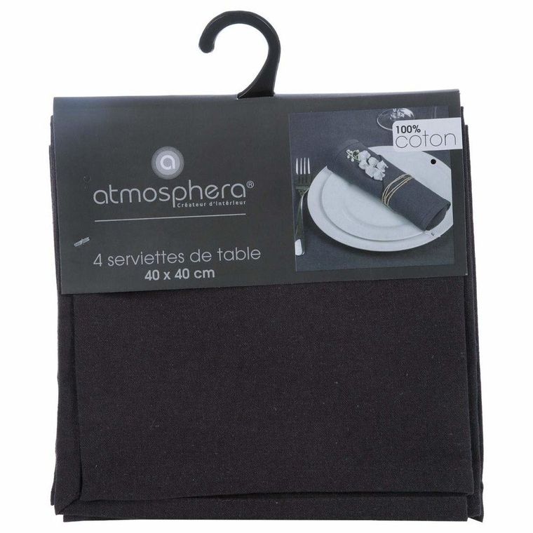 Atmosphera, 4 serwetki bawełniane na stół, 40-40 cm, ciemnoszare