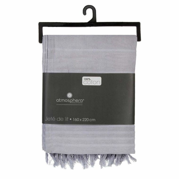 Atmosphera, bawełniana narzuta na łóżko, z frędzlami, szara
