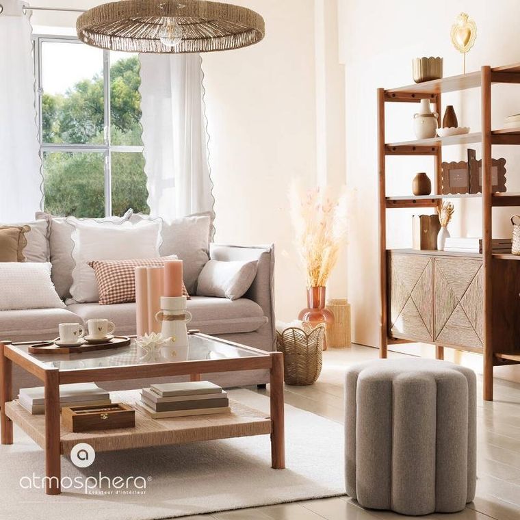 Atmosphera, Bellamy, lampa nad stół w jadalni, pleciony klosz z juty, średnica 58 cm