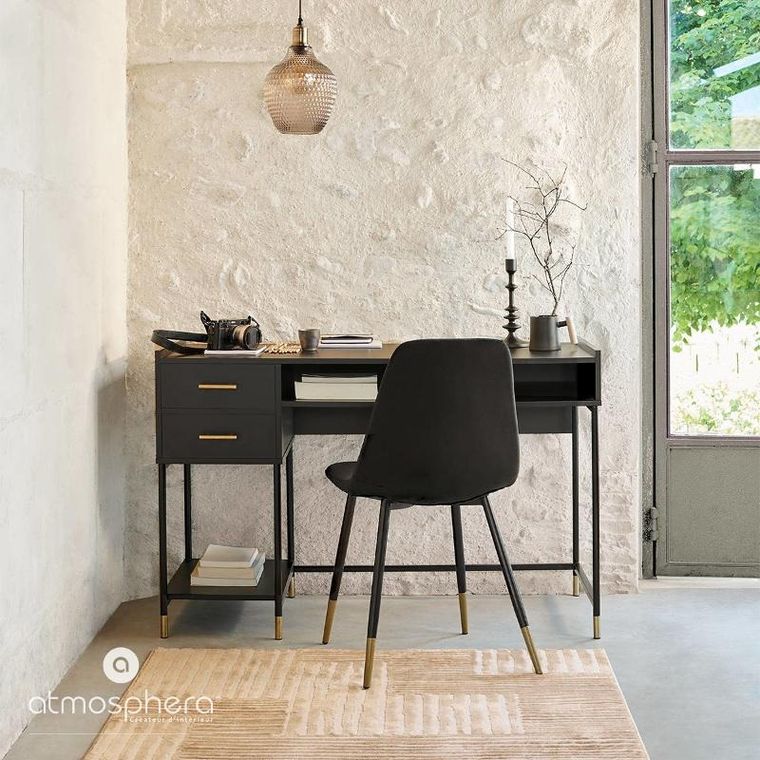 Atmosphera, biurko czarne z szufladami, Tedy, 110-55-78.5 cm