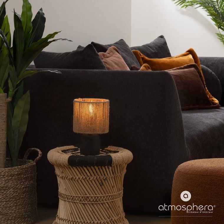 Atmosphera, ceramiczna lampa stołowa, Koby, z plecionym kloszem, 24 cm