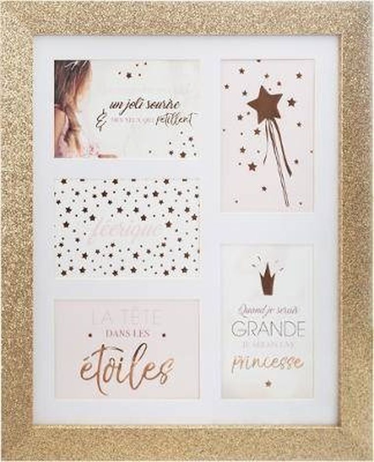 Atmosphera for kids, multiramka na zdjęcia, Glitter, złota, 5 zdjęć