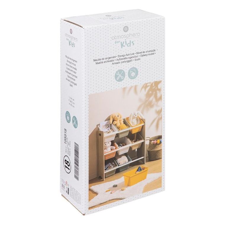 Atmosphera for kids, regał z pojemnikami na zabawki, 9 kolorowych skrzynek, 60-29.5-66 cm