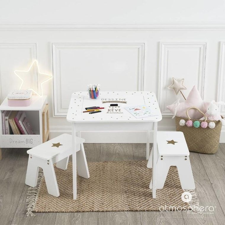 Atmosphera for kids, stolik dla dzieci z tablicą do pisania + 2 taboret