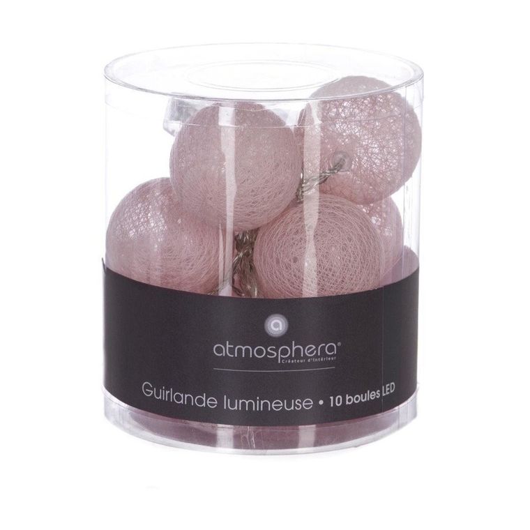Atmosphera, girlanda świetlna, świecące led kule, 10 szt., jasno-różowa