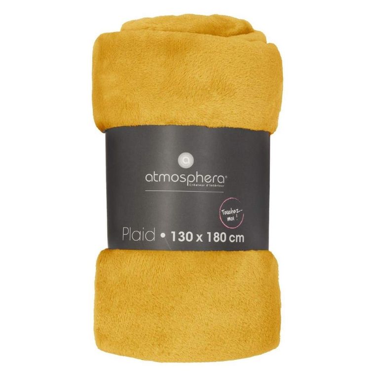 Atmosphera, koc pluszowy, Flanel Uni, 130-180 cm, żółty