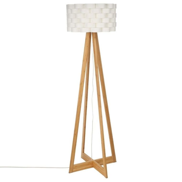 Atmosphera, lampa podłogowa bambusowa, biała, wys. 150 cm