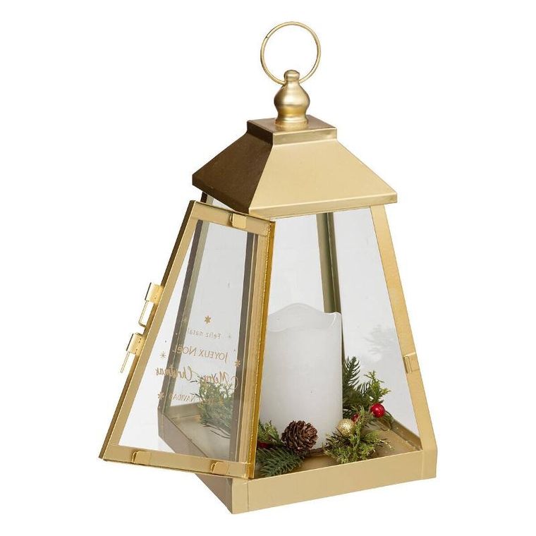 Atmosphera, lampion metalowy, ze świeczką LED, 32-17 cm