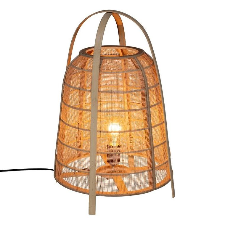Atmosphera, lampka nocna w kształcie lampionu, Carmen, bambusowy klosz, wys. 49 cm