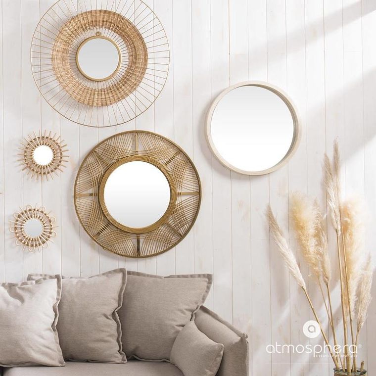 Atmosphera, lustro boho, w bambusowej ramie, Ina, Ø 70 cm