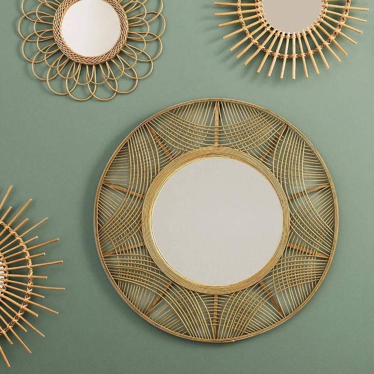 Atmosphera, lustro boho, w bambusowej ramie, Ina, Ø 89 cm