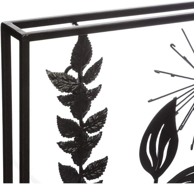 Atmosphera, metalowa dekoracja na ścianę, w ramce, liście, 40-40 cm, czarna